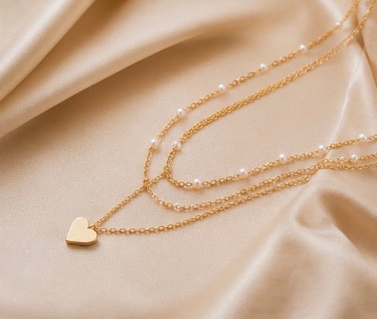Nova SA Layered Pearl & Heart Necklace