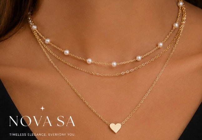 Nova SA Layered Pearl & Heart Necklace