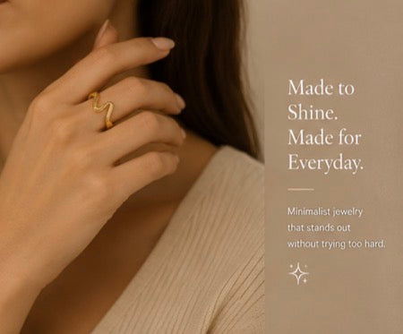 18K Gold-Plated Wave Ring – Adjustable Minimalist Statement Ring