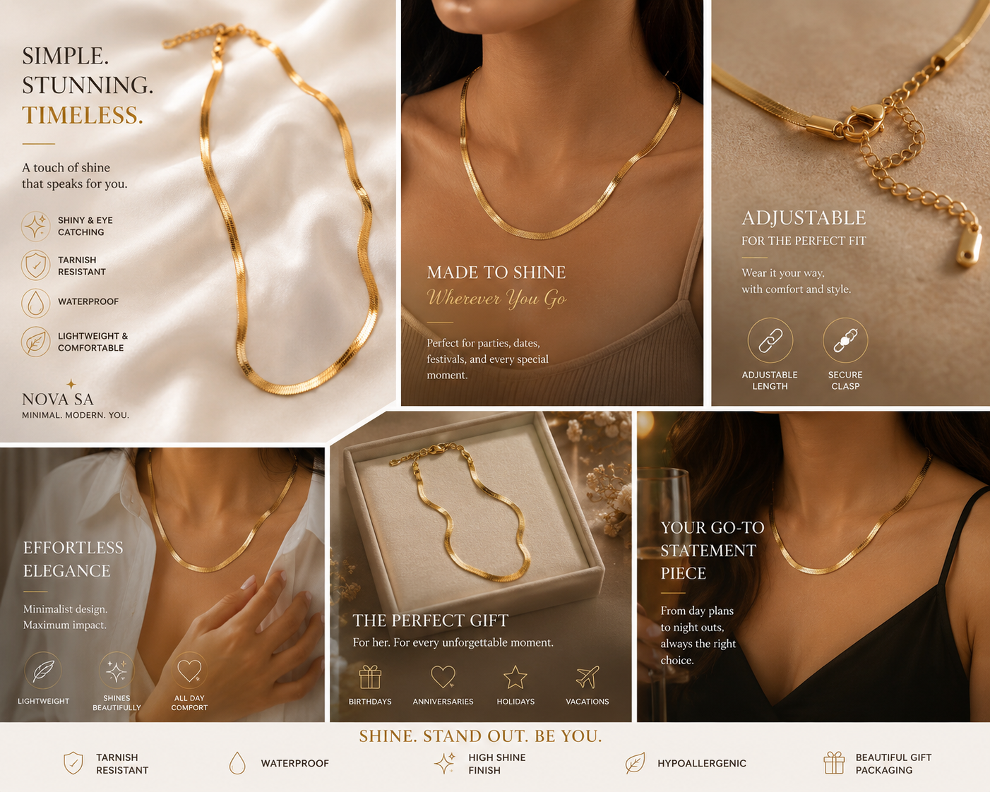 18K Gold-Plated Wave Necklace – Minimalist Statement Chain