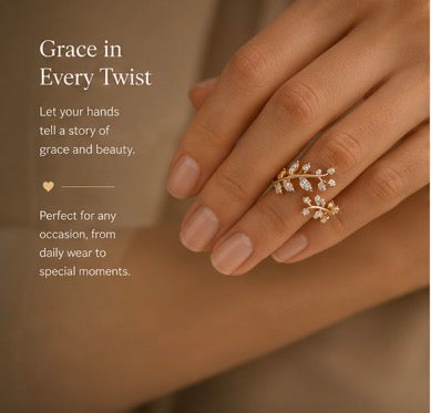 Elegant Gold Vine Leaf CZ Ring – Sparkling Statement Jewellery