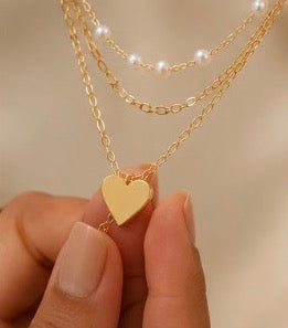 Nova SA Layered Pearl & Heart Necklace