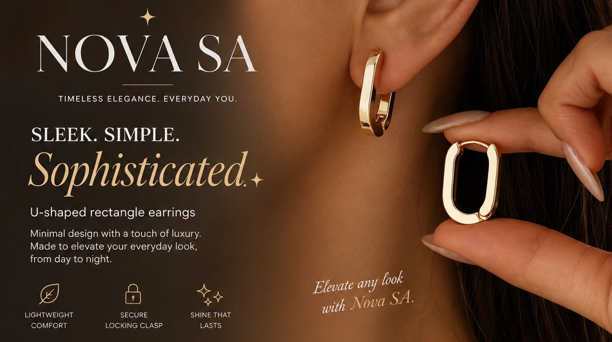 Nova SA U-Shaped Gold Rectangle Earrings