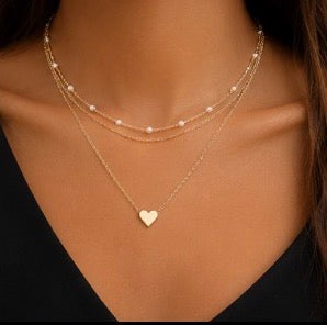 Nova SA Layered Pearl & Heart Necklace