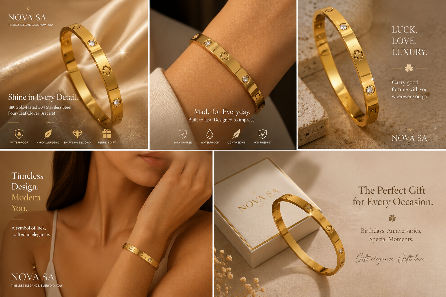 Nova SA Stainless Steel Clover Bracele